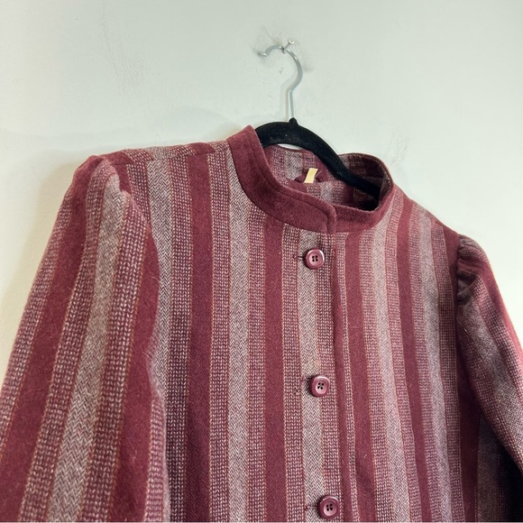 Vtg Made in England grey burgundy tweed herringbone striped cropped jacket 16 - Picture 6 of 14